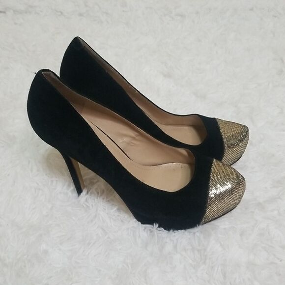 Steve Madden Black Suede Heels W Gold Tip size 10 - Picture 6 of 10